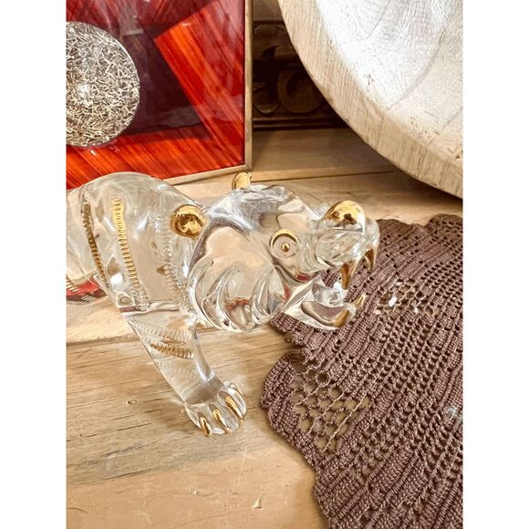 Vintage Hand-Blown Glass Tiger Figurine – Crystal with Gold Stripes - Picture 3 of 5